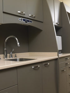 The walk-through sterilization room is well-designed in a U-shaped configuration, making the logical progression from dirty to clean seamless.